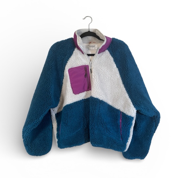 stoic Jackets & Blazers - Stoic Teal Cream Colorblock High Pile Fleece Jacket Womens L Gorpcore Cozycore